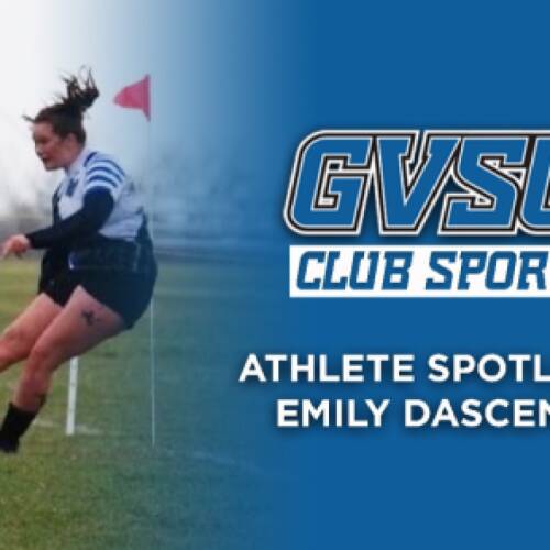 Women's Rugby athlete, Emily Dascenzo, attempts a field goal during competition.